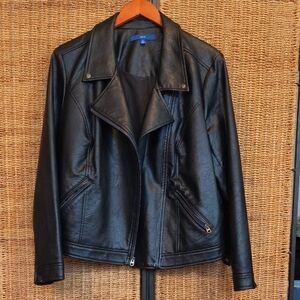 Black Faux Leather Moto Jacket 1X